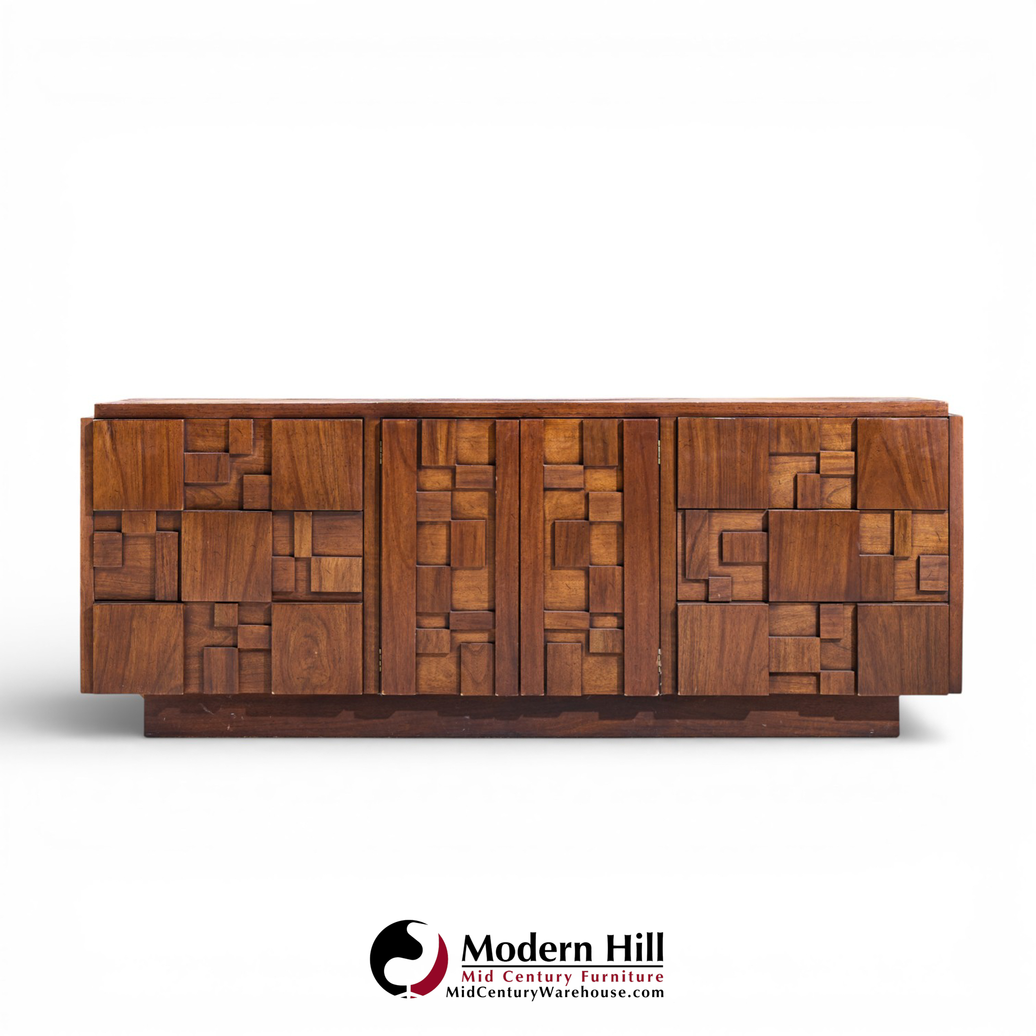 Lane Staccato Brutalist Mid Century Walnut Lowboy Dresser