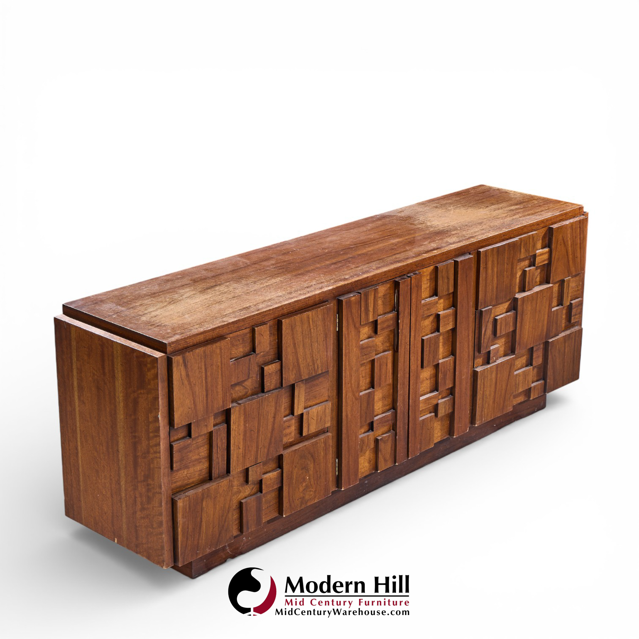 Lane Staccato Brutalist Mid Century Walnut Lowboy Dresser