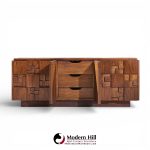 Lane Staccato Brutalist Mid Century Walnut Lowboy Dresser