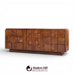Lane Staccato Brutalist Mid Century Walnut Lowboy Dresser