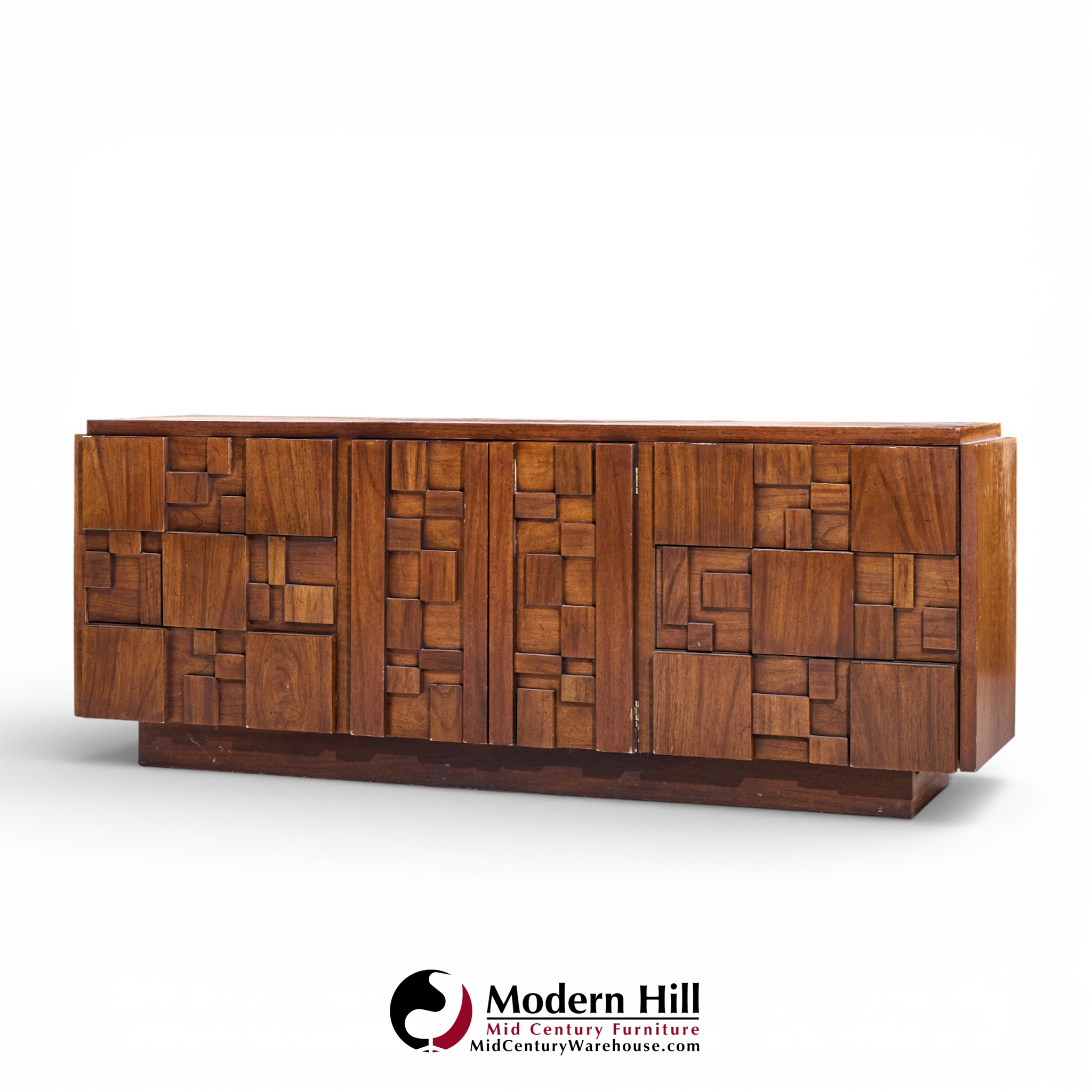 Lane Staccato Brutalist Mid Century Walnut Lowboy Dresser
