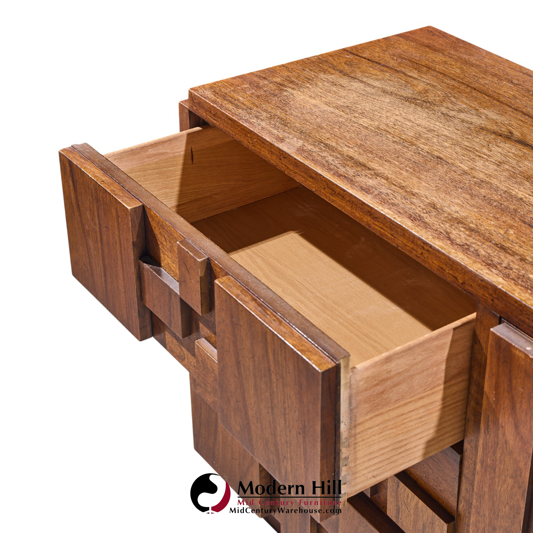 Lane Staccato Brutalist Mid Century Walnut Lowboy Dresser