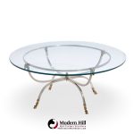 Maison Jansen Mid Century Round Rams Head Glass Top Coffee Table
