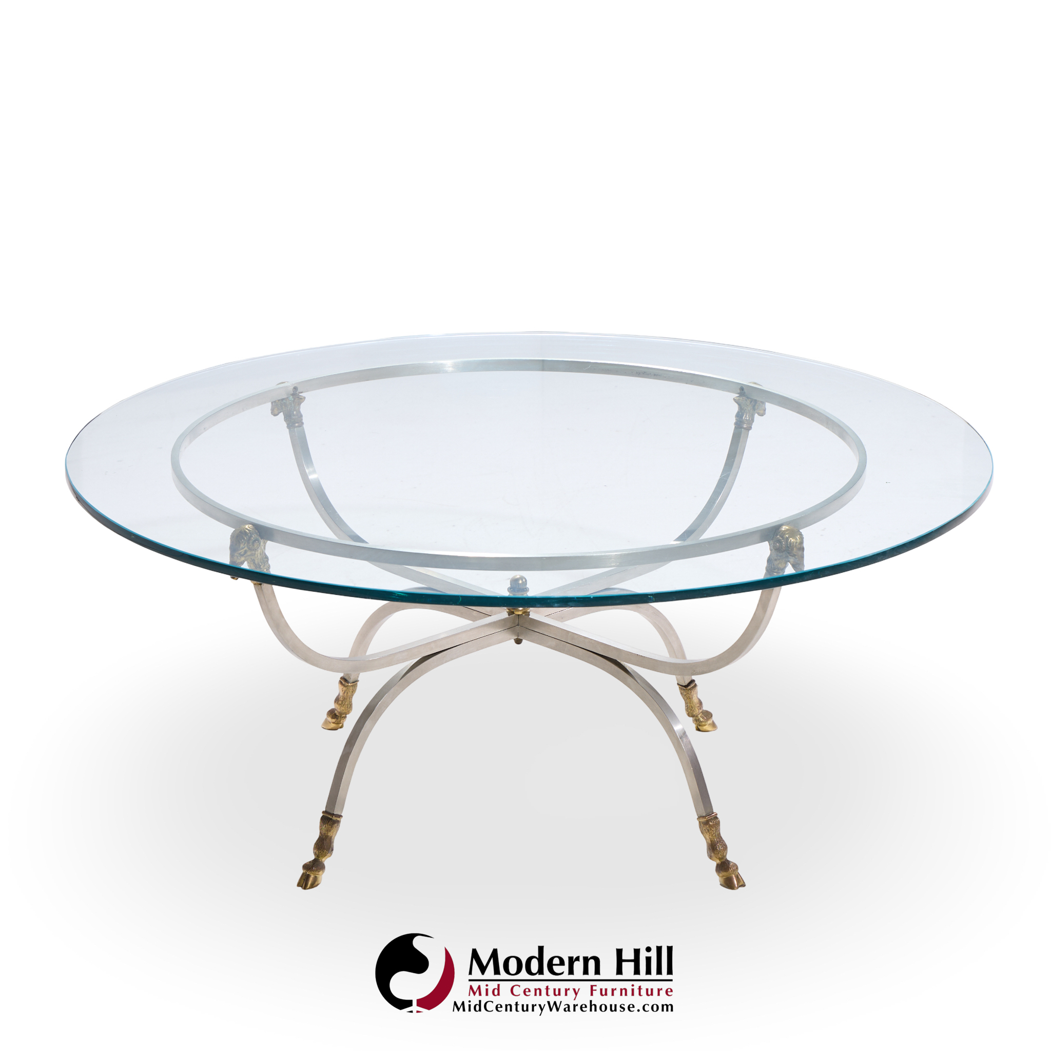 Maison Jansen Mid Century Round Rams Head Glass Top Coffee Table