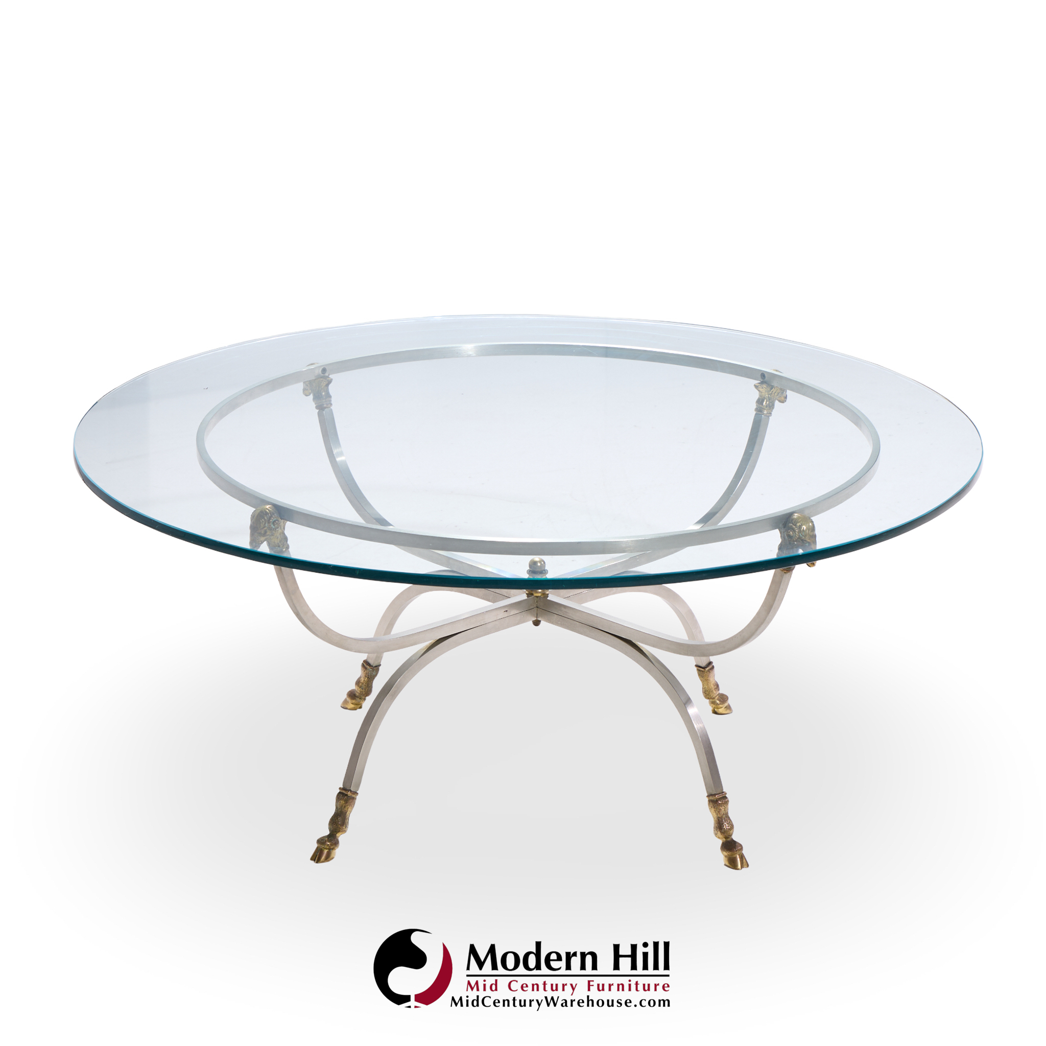 Maison Jansen Mid Century Round Rams Head Glass Top Coffee Table