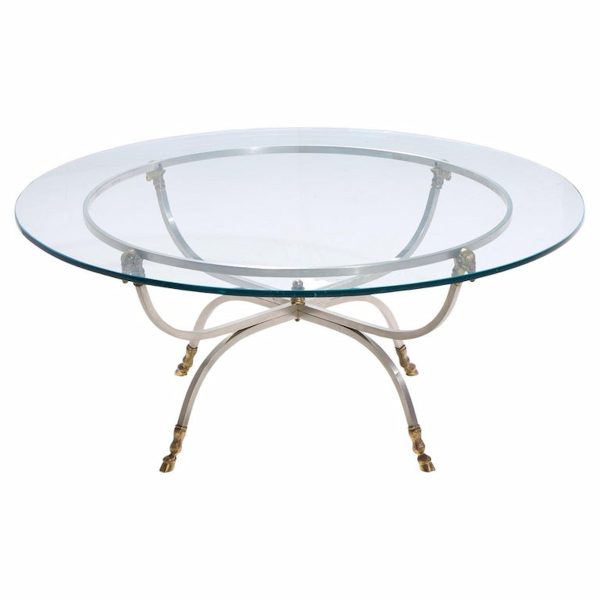 Maison Jansen Mid Century Round Rams Head Glass Top Coffee Table