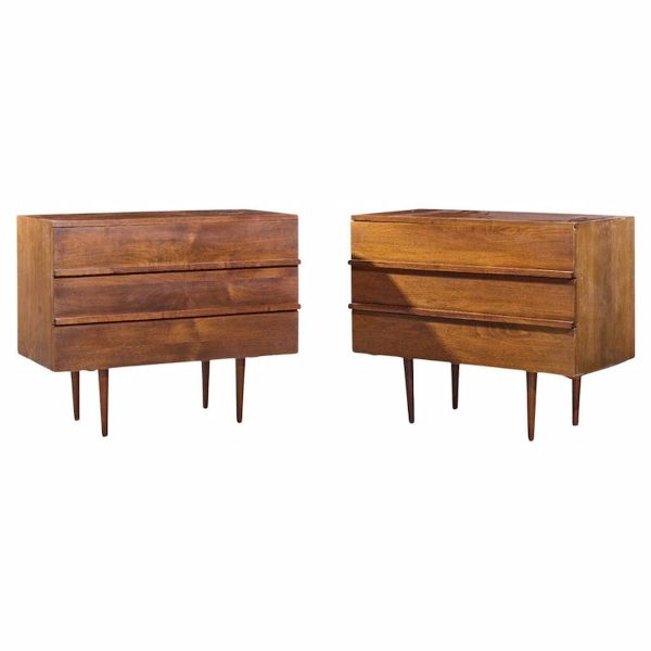 Mel Smilow Mid Century Walnut Chest of Drawers Nightstands - Pair