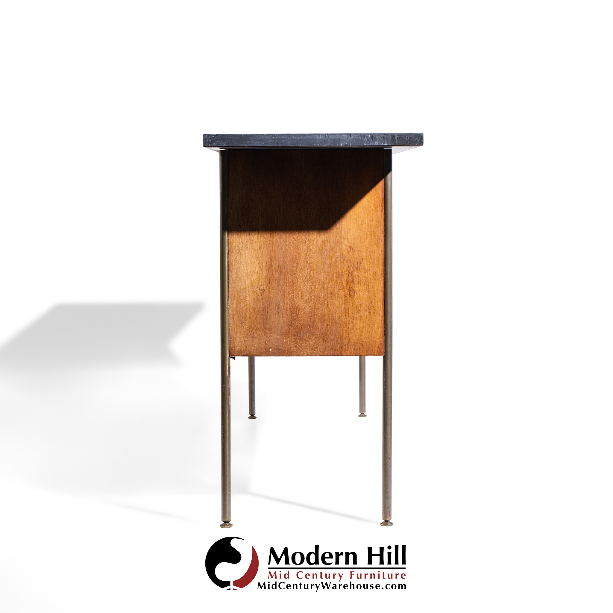 Milo Baughman for Directional Mid Century Walnut, Slate and Brass Console Credenza