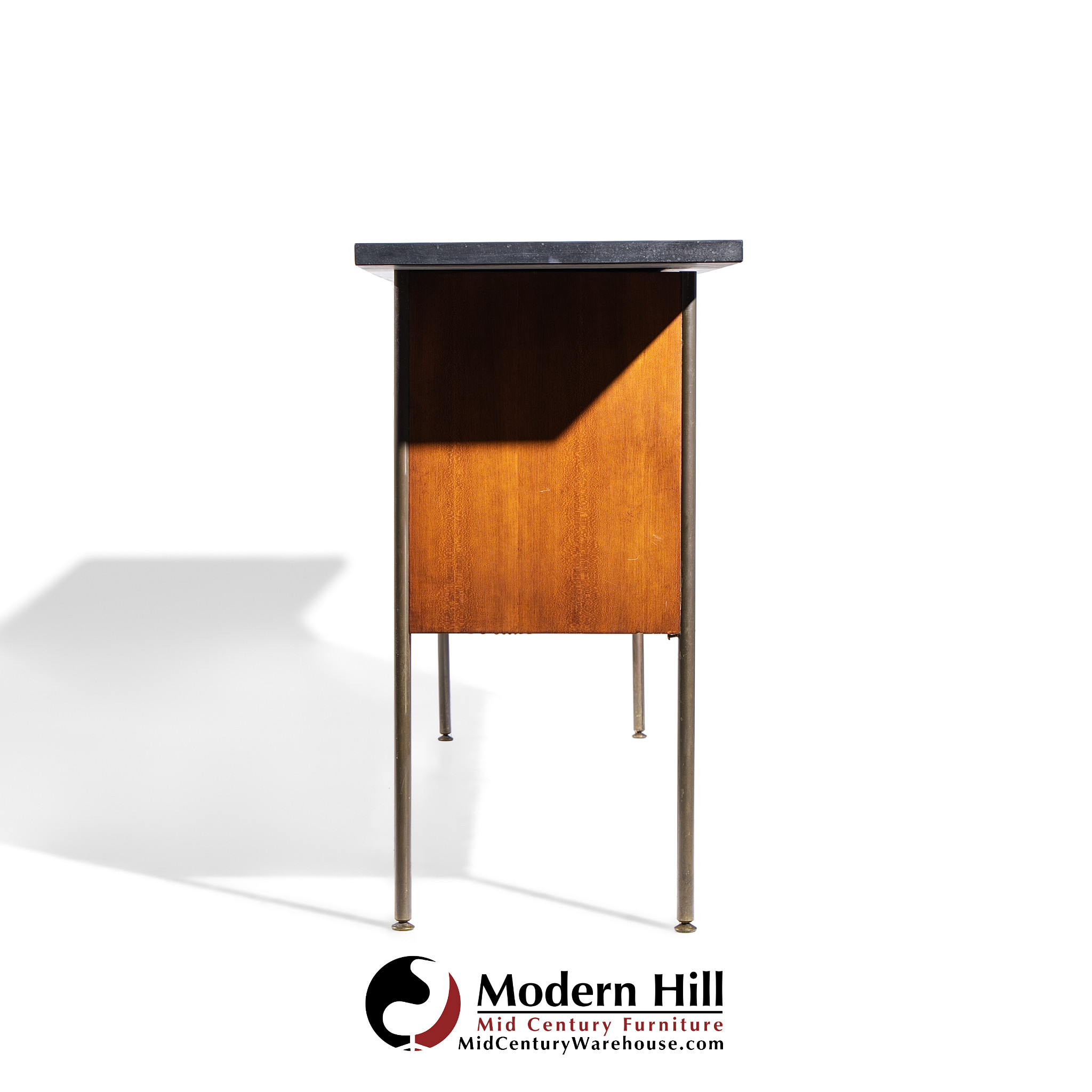 Milo Baughman for Directional Mid Century Walnut, Slate and Brass Console Credenza