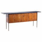 Milo Baughman for Directional Mid Century Walnut, Slate and Brass Console Credenza