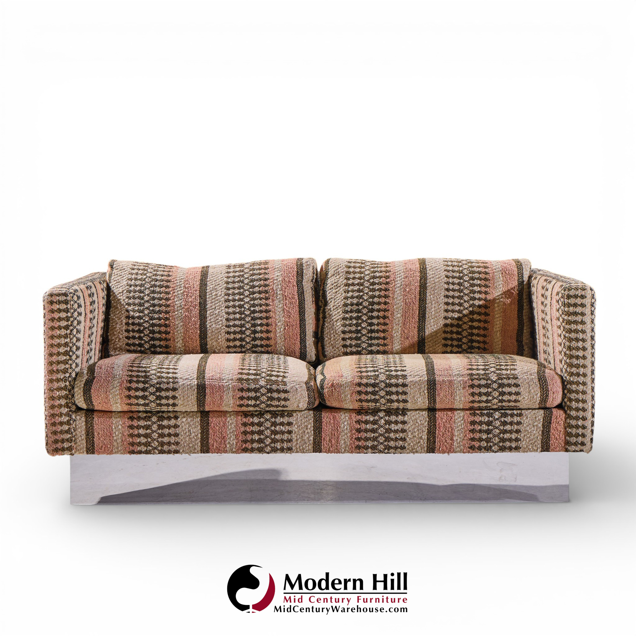 Milo Baughman for Thayer Coggin Chrome Settee Loveseat Sofas - Pair