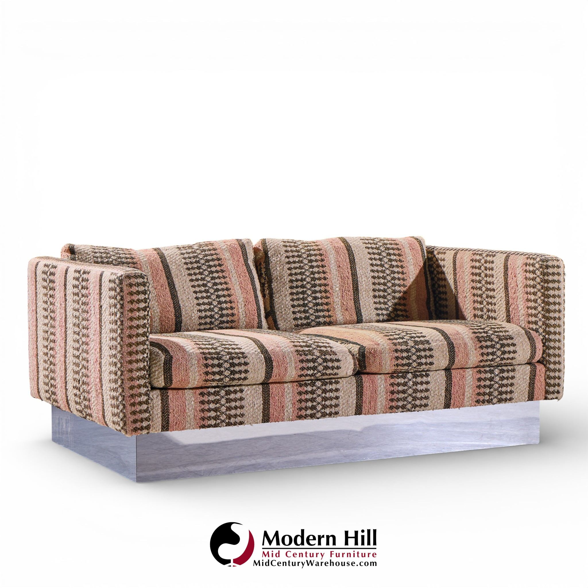 Milo Baughman for Thayer Coggin Chrome Settee Loveseat Sofas - Pair