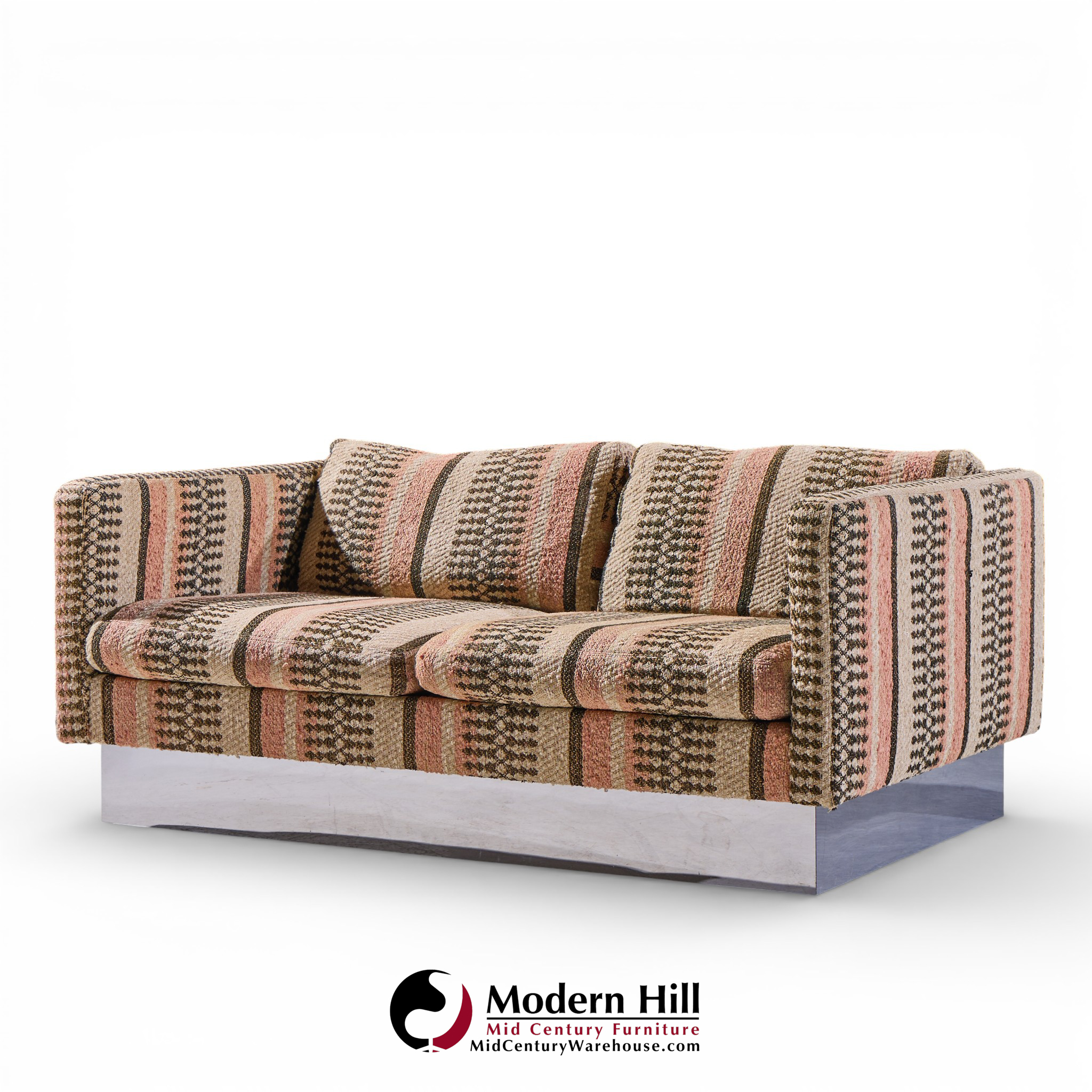 Milo Baughman for Thayer Coggin Chrome Settee Loveseat Sofas - Pair