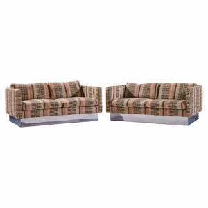 Milo Baughman for Thayer Coggin Chrome Settee Loveseat Sofas - Pair