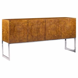 Milo Baughman for Thayer Coggin Mid Century Burlwood and Chrome Credenza