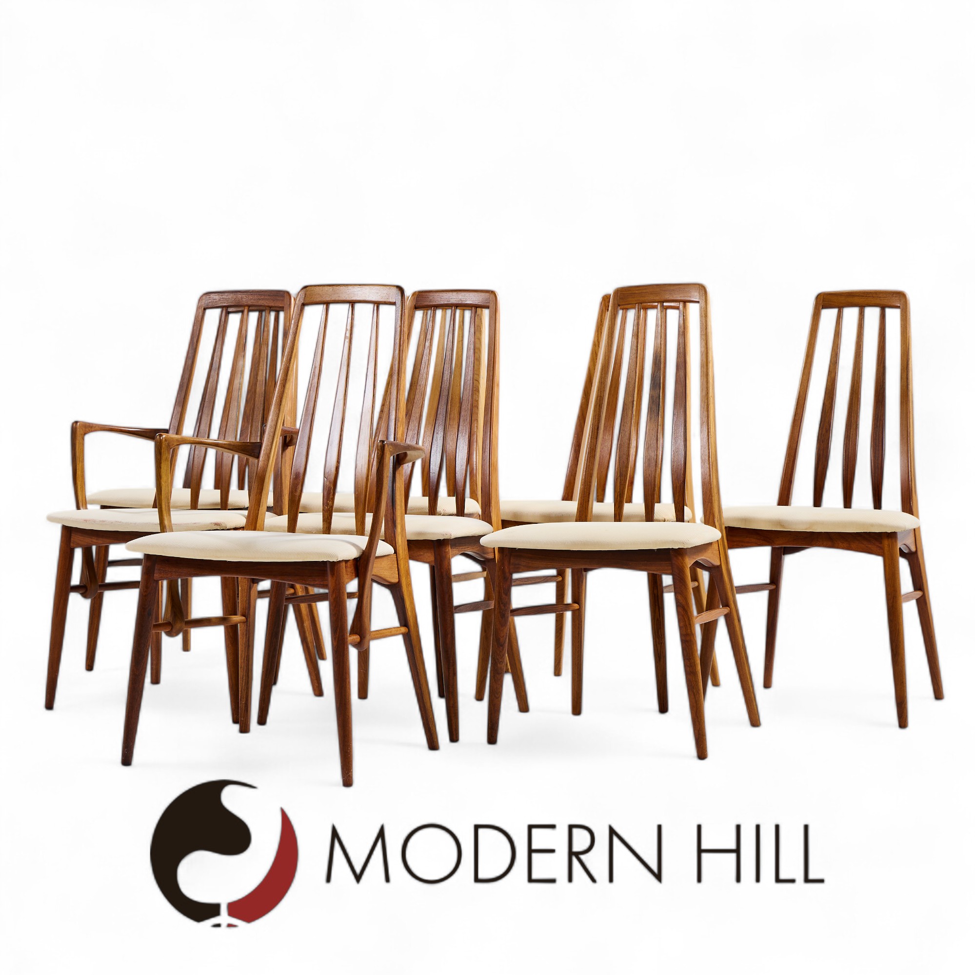 Niels Koefoed Eva Mid Century Danish Rosewood Dining Chairs - Set of 8