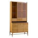 Paul Mccobb Connoisseur Collection Mid Century Bleached Mahogany and Cane Secretary Bar Cabinet