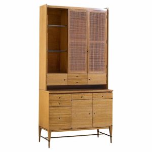 paul mccobb connoisseur collection mid century bleached mahogany and cane secretary bar cabinet