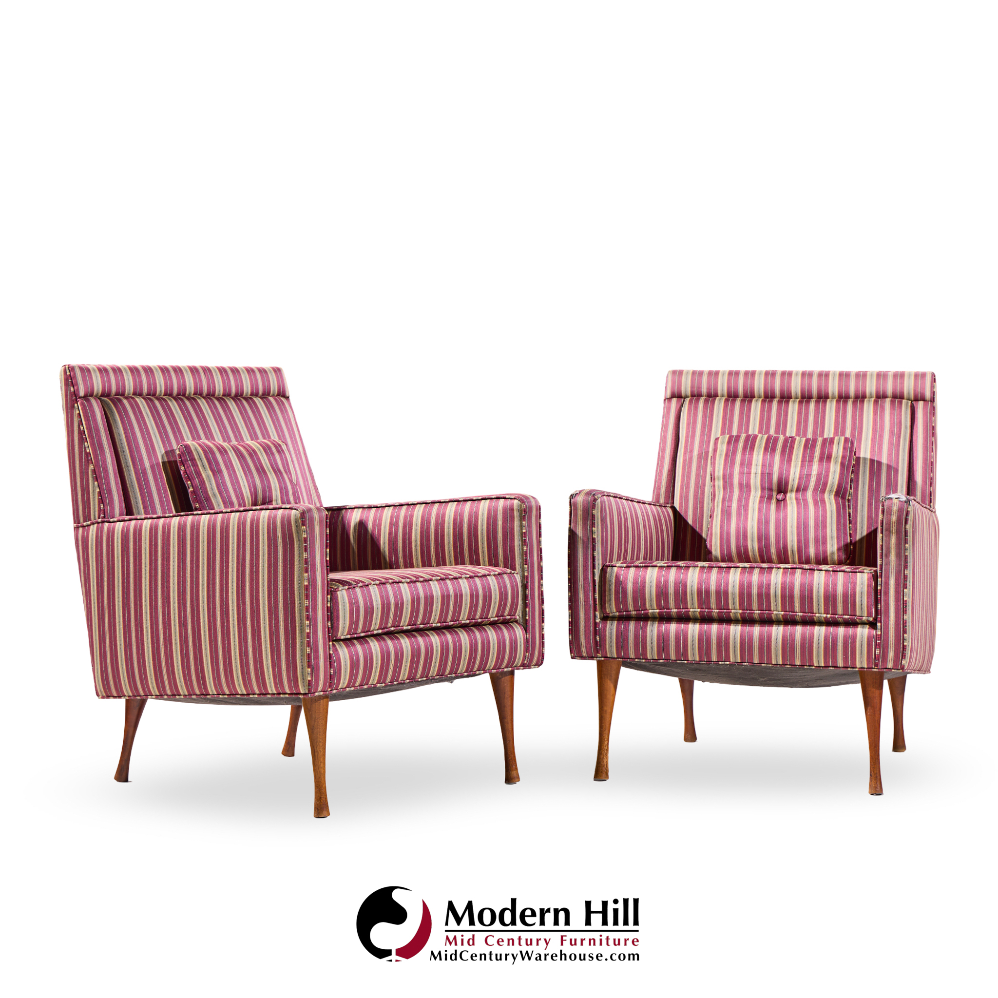 Paul Mccobb for Widdicomb Symmetric Group Mid Century Walnut Lounge Chairs - Pair