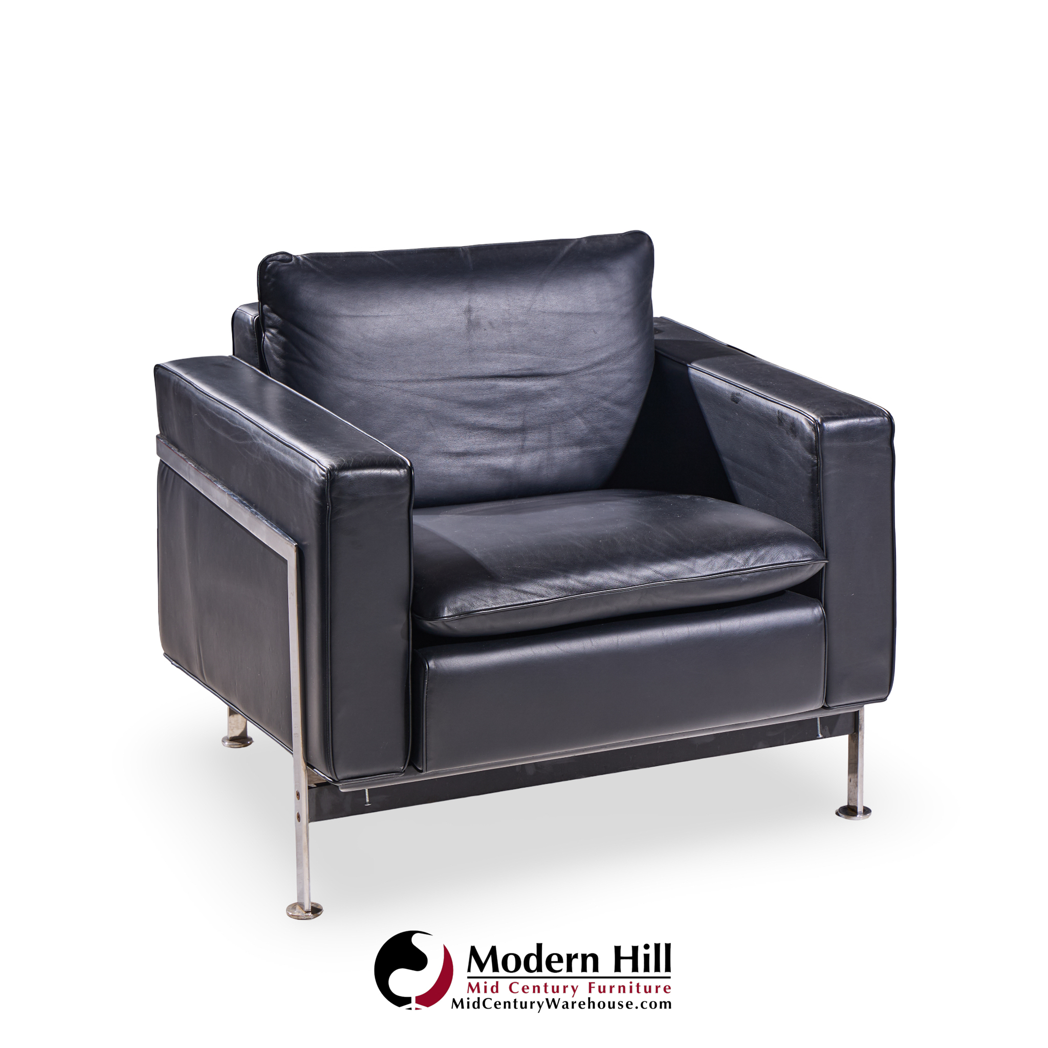 Robert Haussmann for De Sede Mid Century Black Leather Chairs - Pair