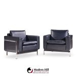 Robert Haussmann for De Sede Mid Century Black Leather Chairs - Pair