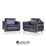 Robert Haussmann for De Sede Mid Century Black Leather Chairs - Pair