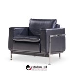 Robert Haussmann for De Sede Mid Century Black Leather Chairs - Pair