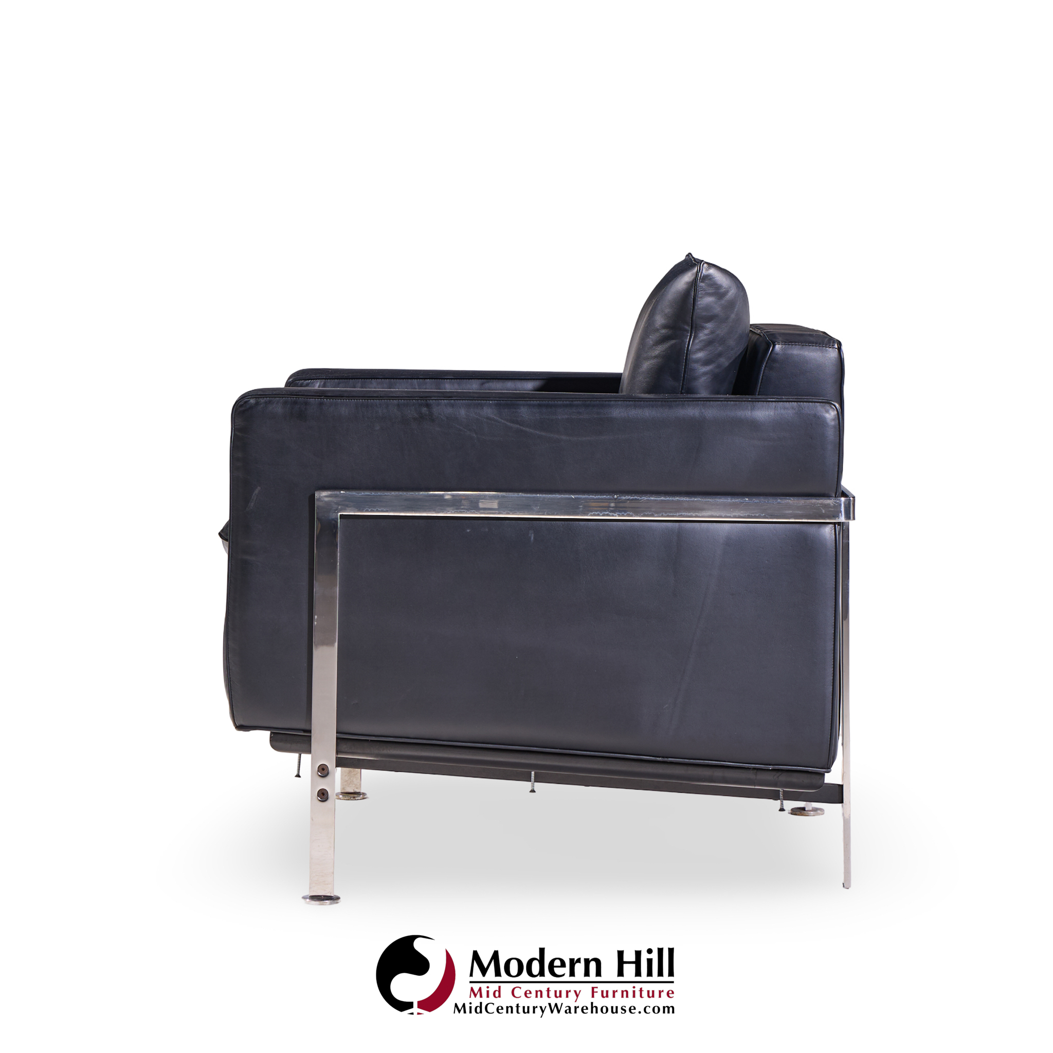 Robert Haussmann for De Sede Mid Century Black Leather Chairs - Pair