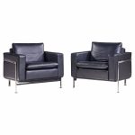 Robert Haussmann for De Sede Mid Century Black Leather Chairs - Pair