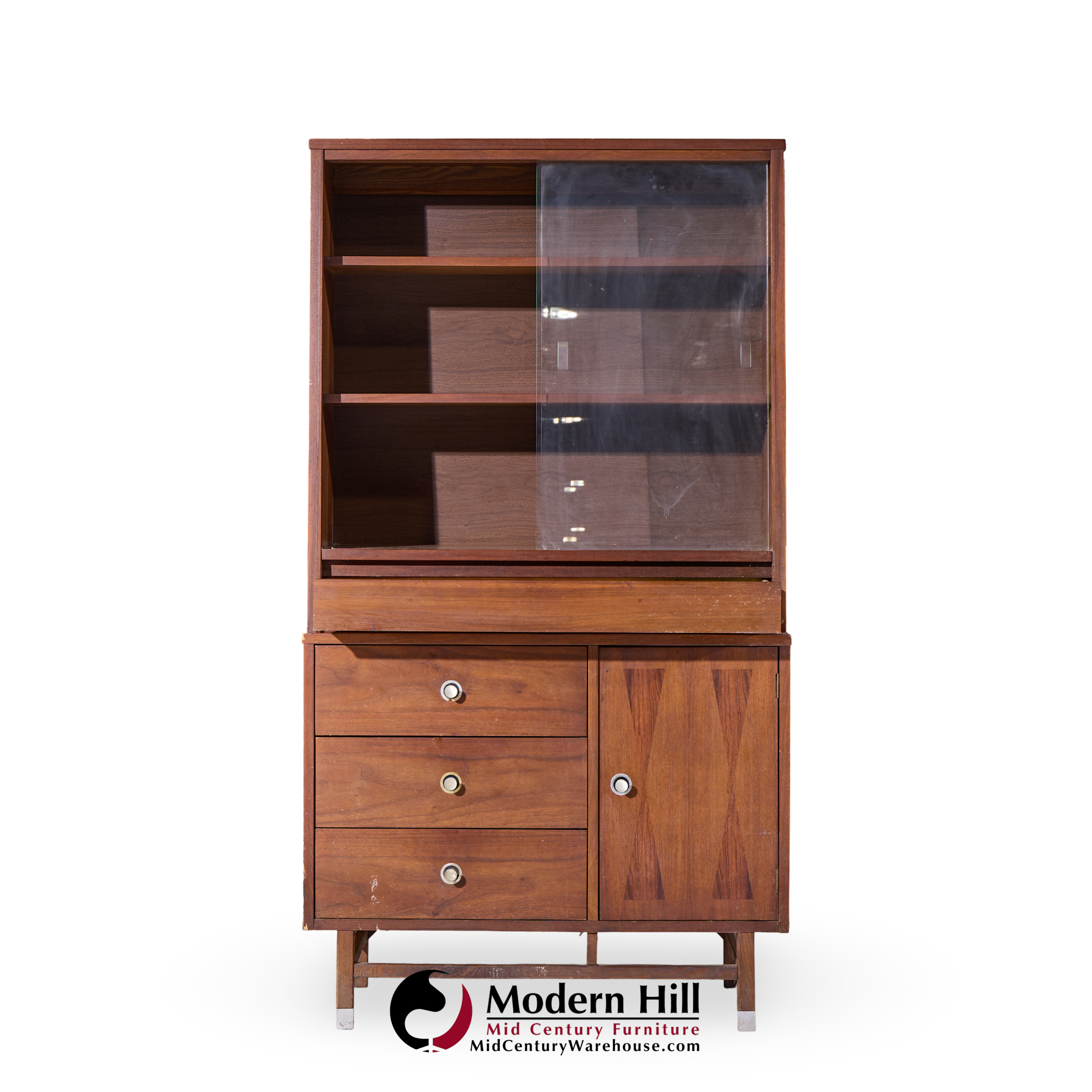 Stanley Mid Century Walnut Credenza and Hutch