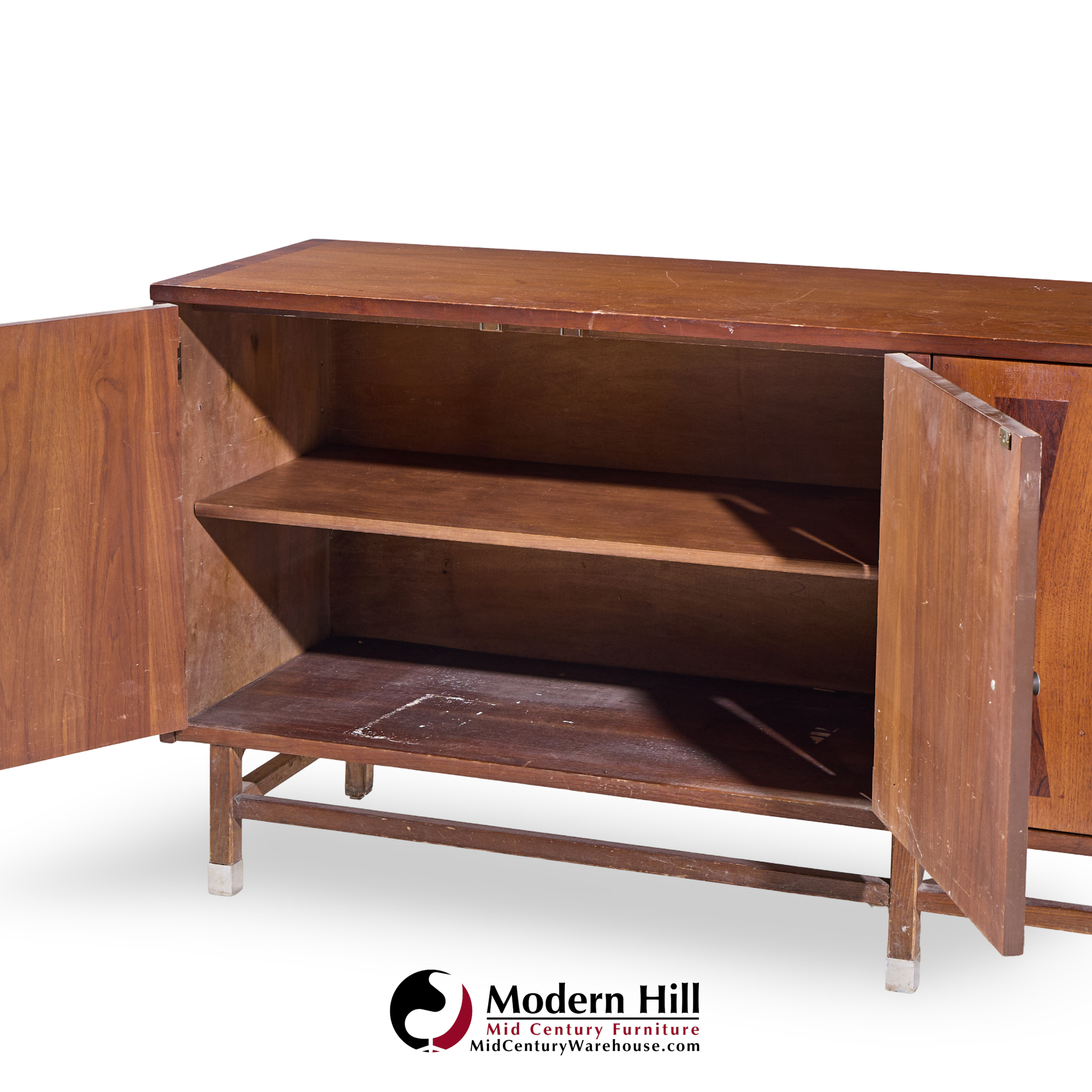 Stanley Mid Century Walnut Harlequin Credenza