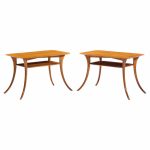 T.h. Robsjohn Gibbings for Widdicomb Mid Century Bleached Mahogany Sabre Side End Tables - Pair