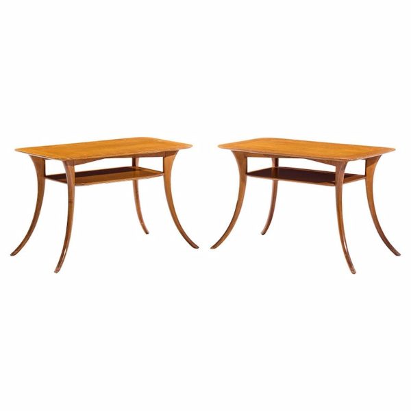 T.h. Robsjohn Gibbings for Widdicomb Mid Century Bleached Mahogany Sabre Side End Tables - Pair