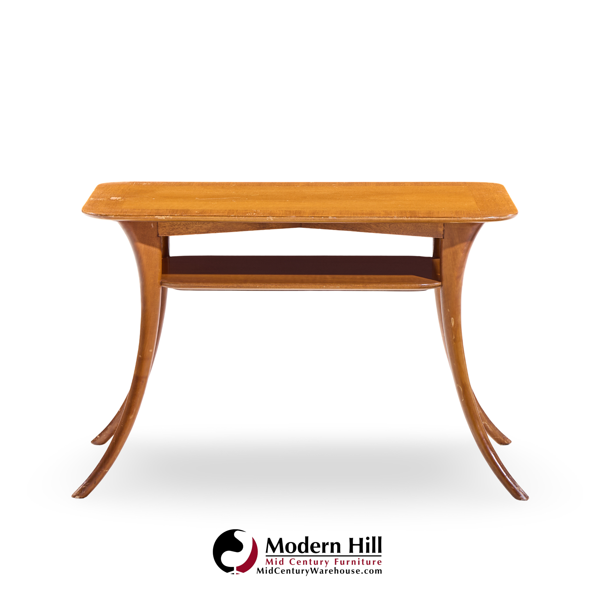 T.h. Robsjohn Gibbings for Widdicomb Mid Century Bleached Mahogany Sabre Side End Tables - Pair