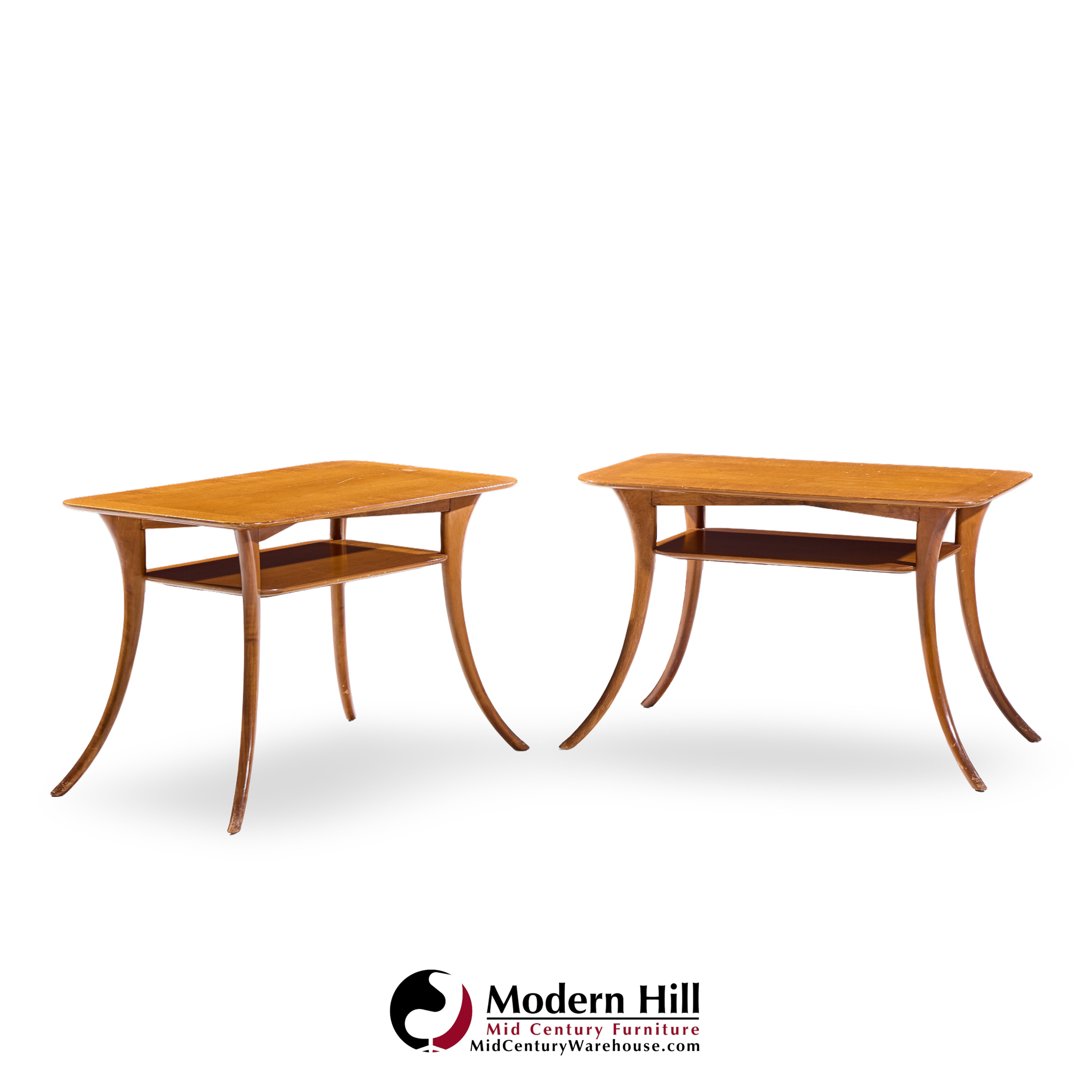 T.h. Robsjohn Gibbings for Widdicomb Mid Century Bleached Mahogany Sabre Side End Tables - Pair
