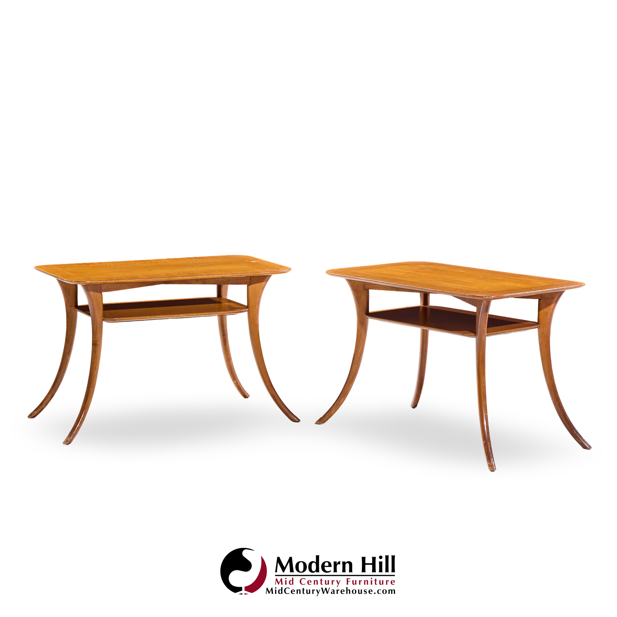 T.h. Robsjohn Gibbings for Widdicomb Mid Century Bleached Mahogany Sabre Side End Tables - Pair