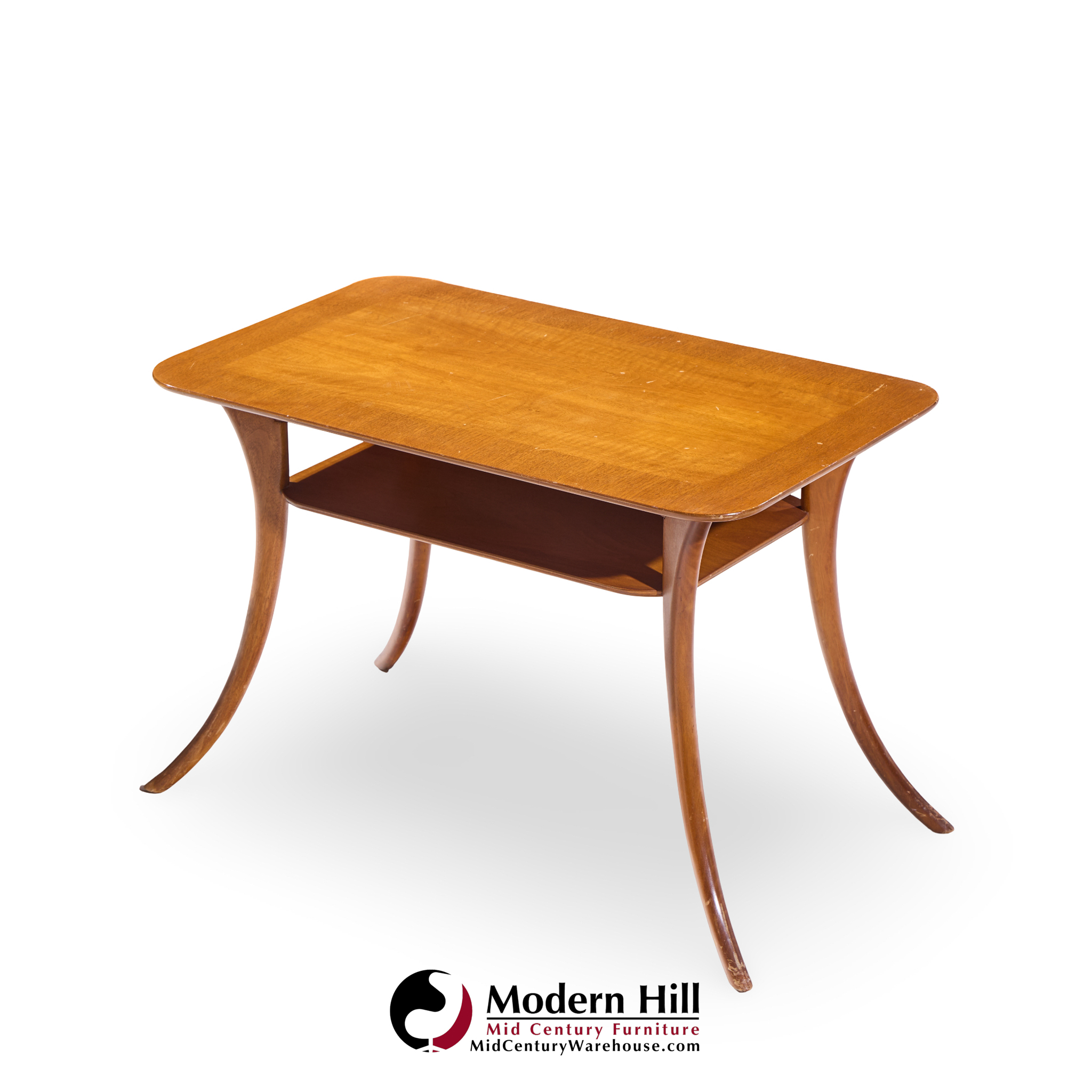 T.h. Robsjohn Gibbings for Widdicomb Mid Century Bleached Mahogany Sabre Side End Tables - Pair