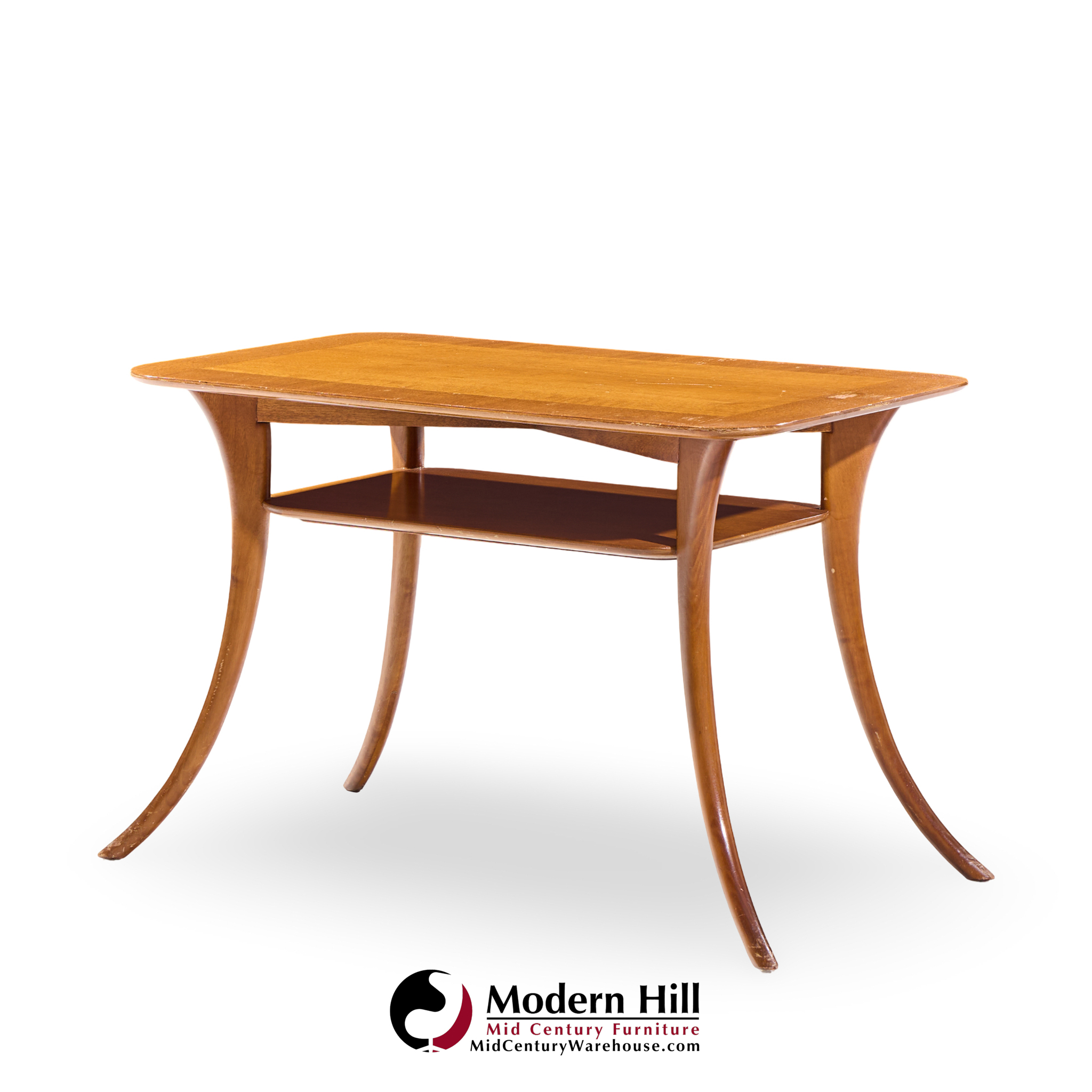 T.h. Robsjohn Gibbings for Widdicomb Mid Century Bleached Mahogany Sabre Side End Tables - Pair