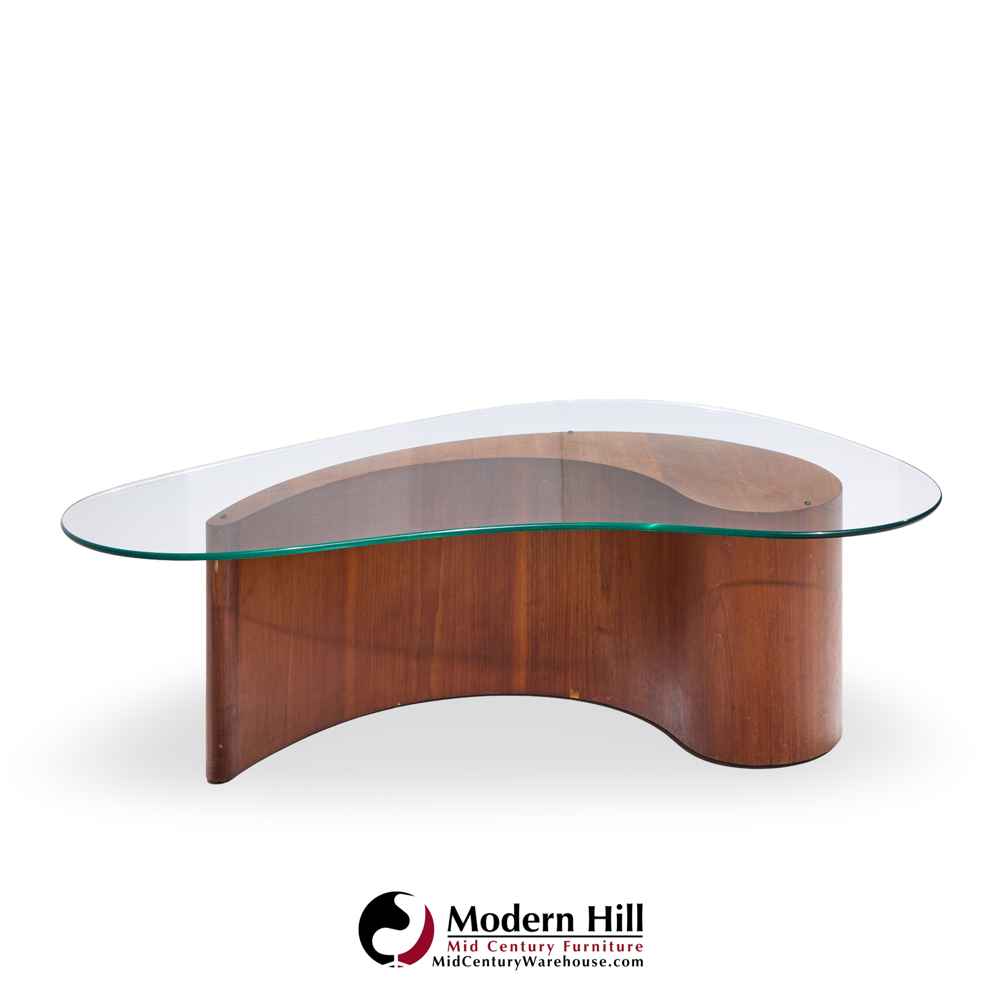 Vladimir Kagan Mid Century Apostrophe Comma Walnut and Glass Coffee Table
