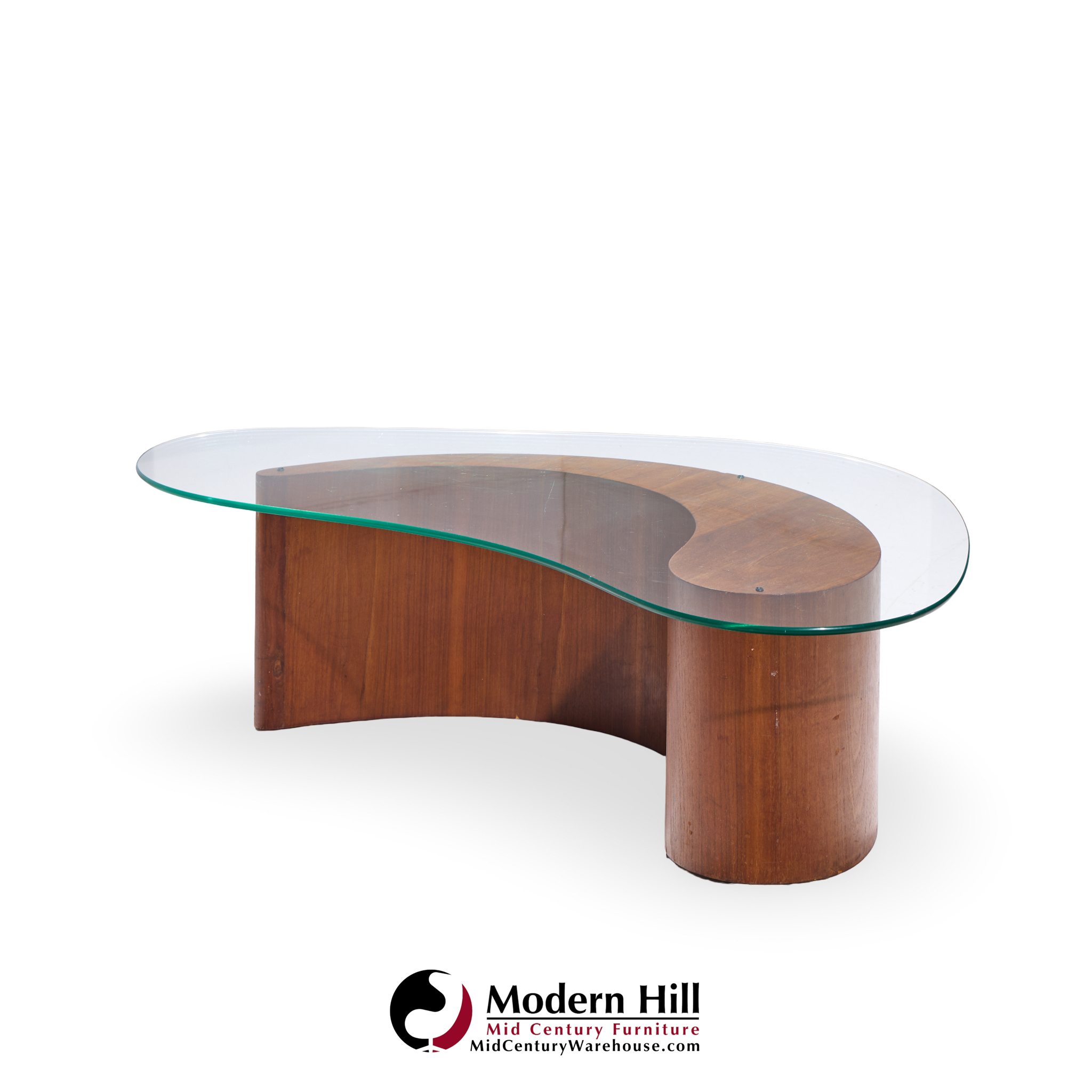 Vladimir Kagan Mid Century Apostrophe Comma Walnut and Glass Coffee Table