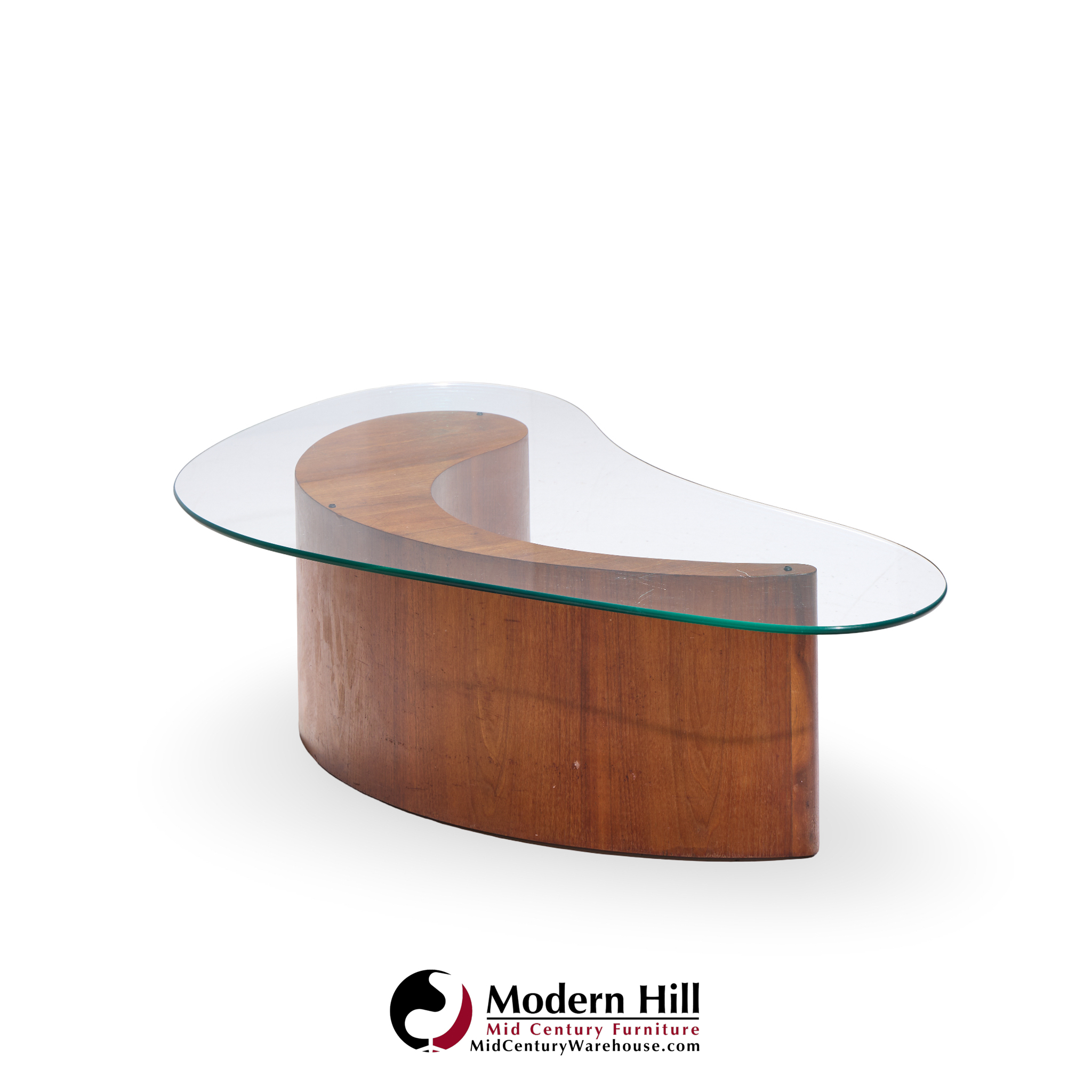 Vladimir Kagan Mid Century Apostrophe Comma Walnut and Glass Coffee Table