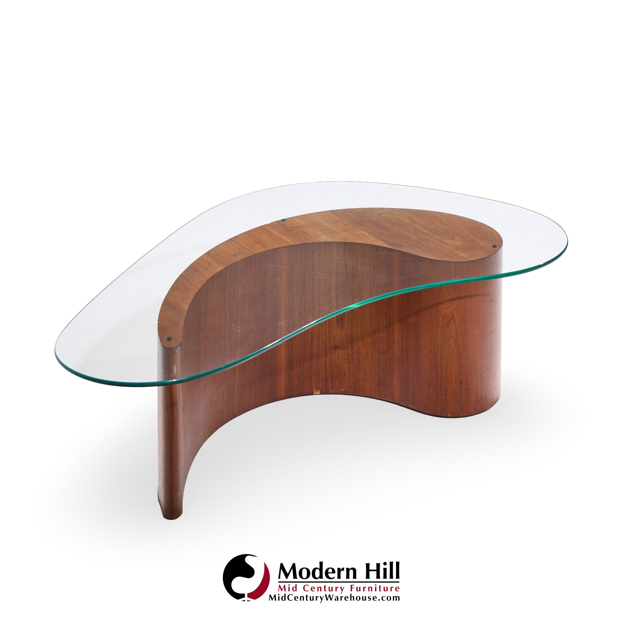 Vladimir Kagan Mid Century Apostrophe Comma Walnut and Glass Coffee Table