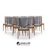 Vladimir Kagan Models Vk101 and Vk102 Mid Century Sculpted Walnut and Leather Sling Dining Chairs - Set of 12