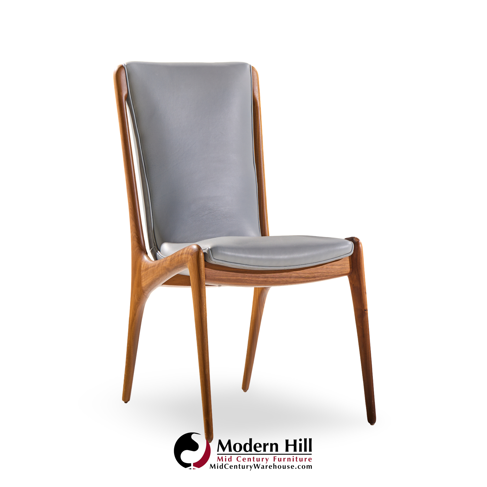 Vladimir Kagan Models Vk101 and Vk102 Mid Century Sculpted Walnut and Leather Sling Dining Chairs - Set of 12