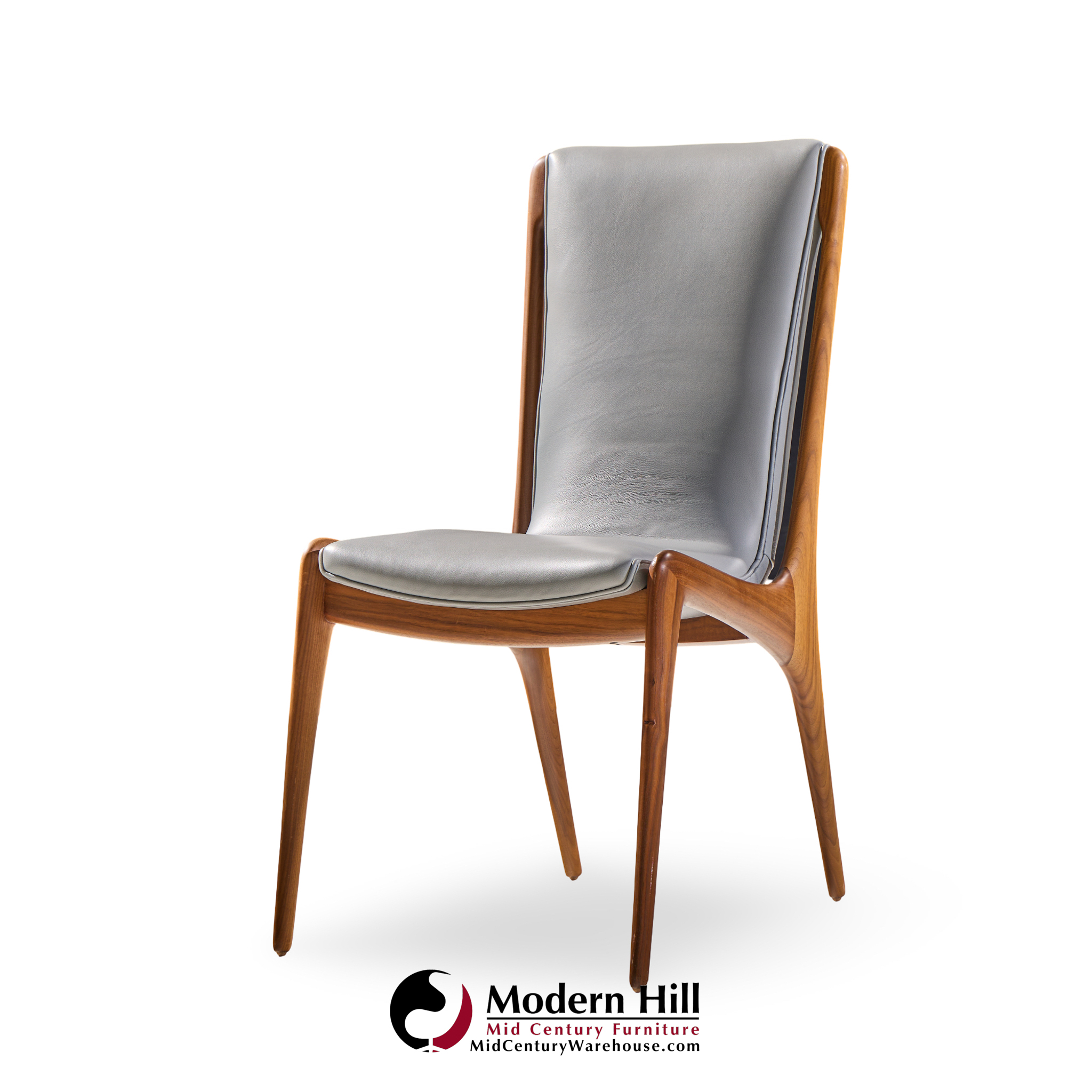 Vladimir Kagan Models Vk101 and Vk102 Mid Century Sculpted Walnut and Leather Sling Dining Chairs - Set of 12