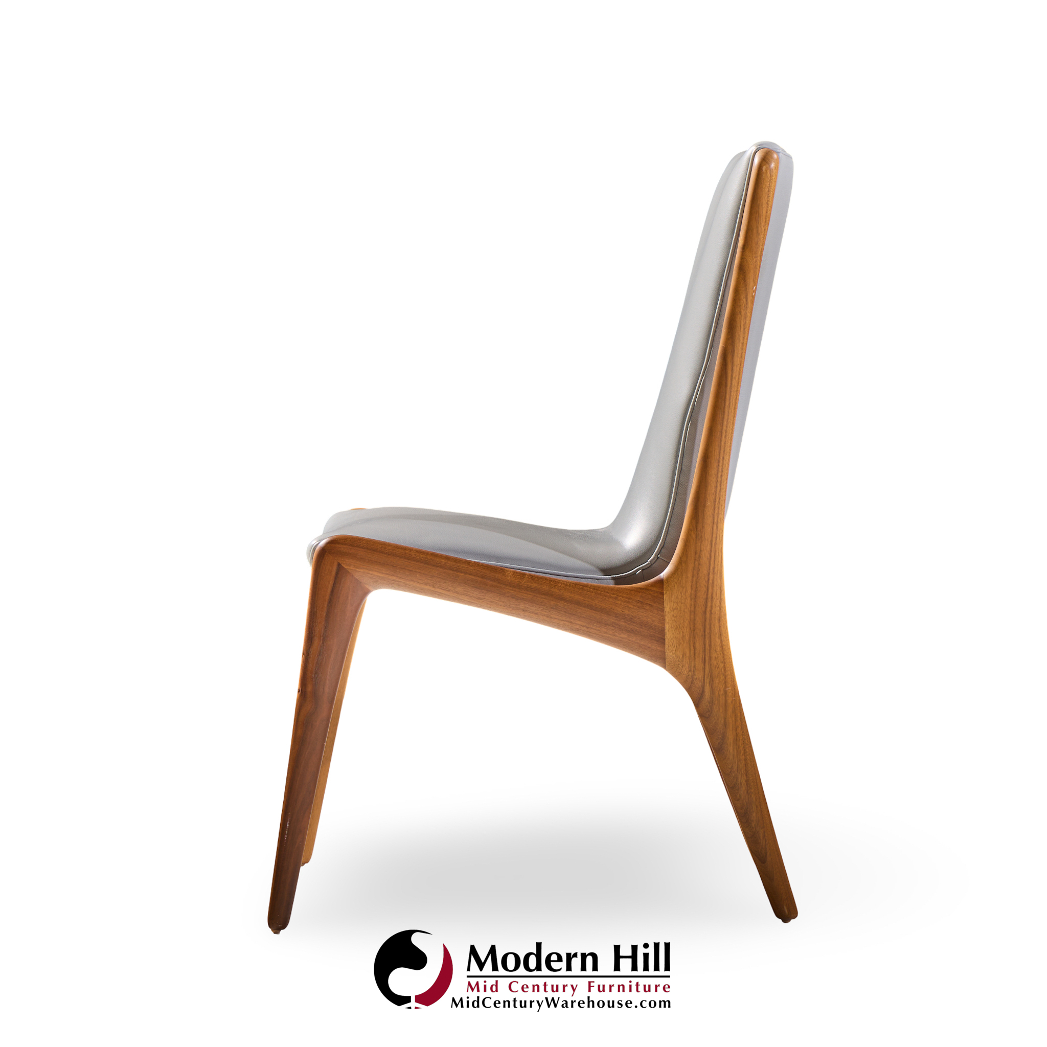 Vladimir Kagan Models Vk101 and Vk102 Mid Century Sculpted Walnut and Leather Sling Dining Chairs - Set of 12