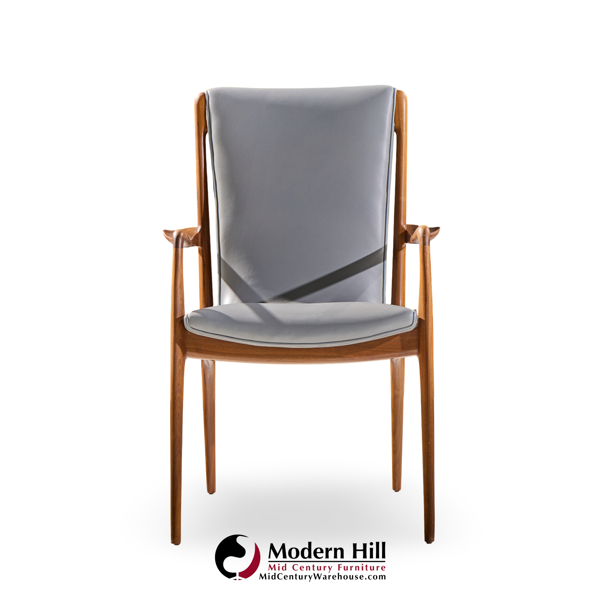 Vladimir Kagan Models Vk101 and Vk102 Mid Century Sculpted Walnut and Leather Sling Dining Chairs - Set of 12