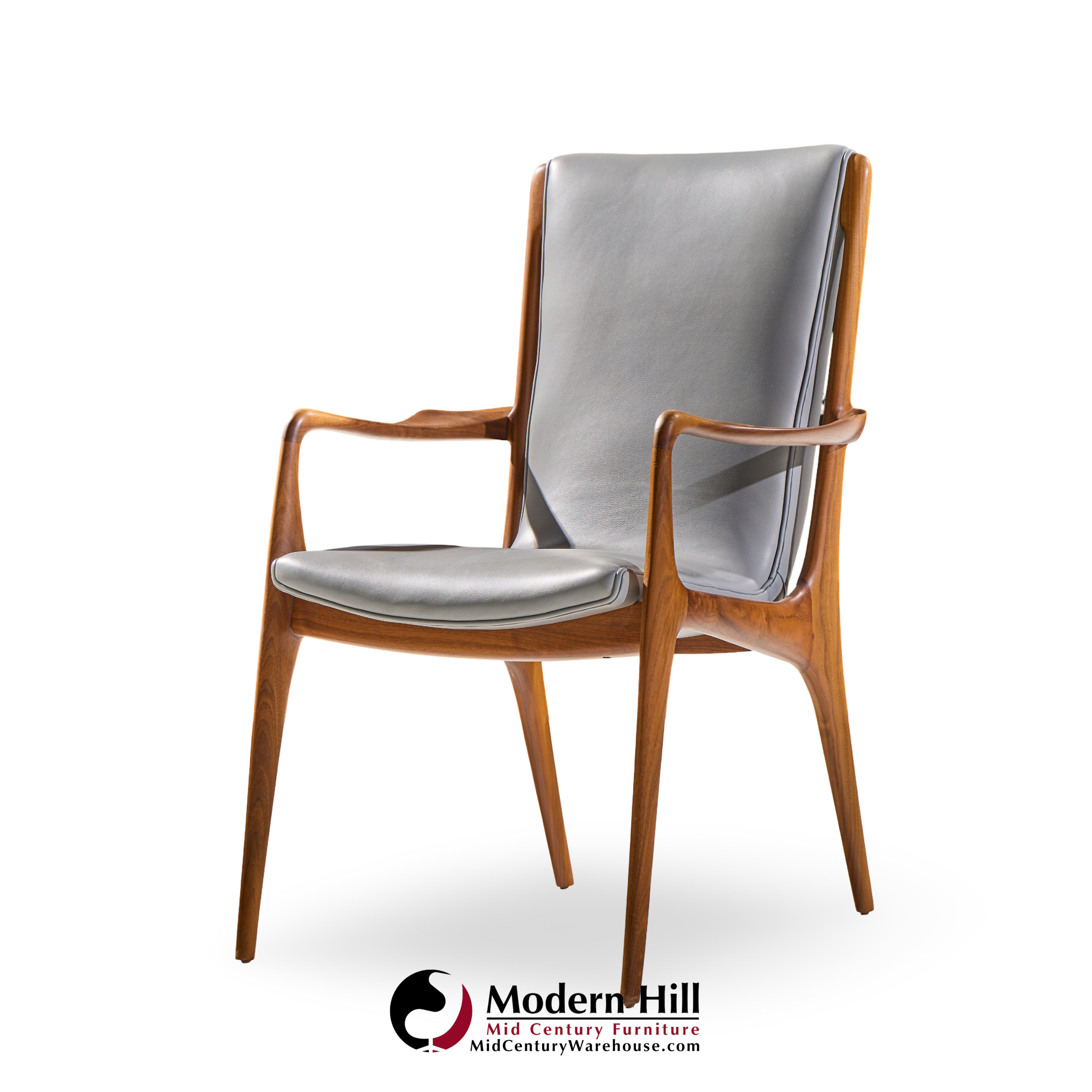 Vladimir Kagan Models Vk101 and Vk102 Mid Century Sculpted Walnut and Leather Sling Dining Chairs - Set of 12