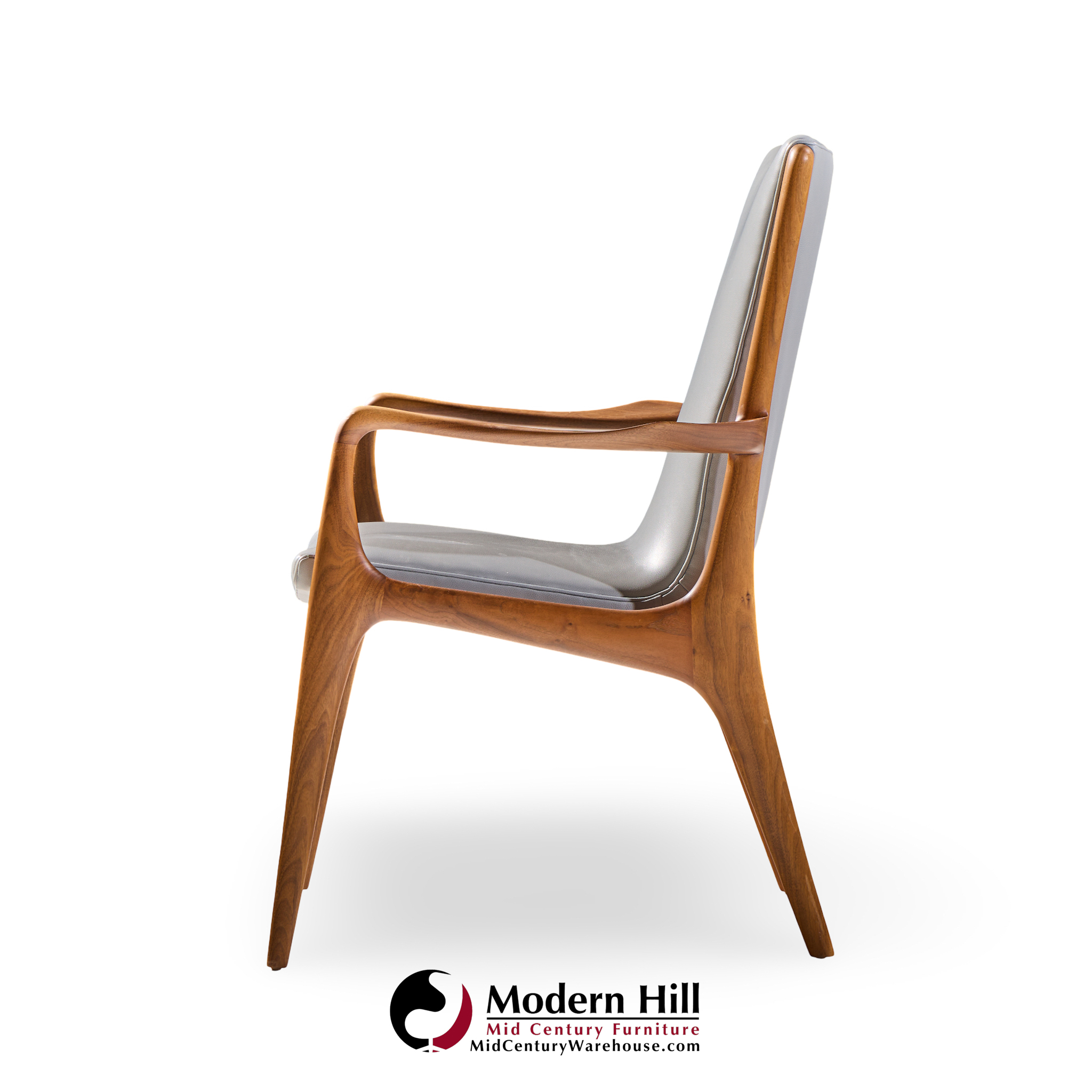 Vladimir Kagan Models Vk101 and Vk102 Mid Century Sculpted Walnut and Leather Sling Dining Chairs - Set of 12