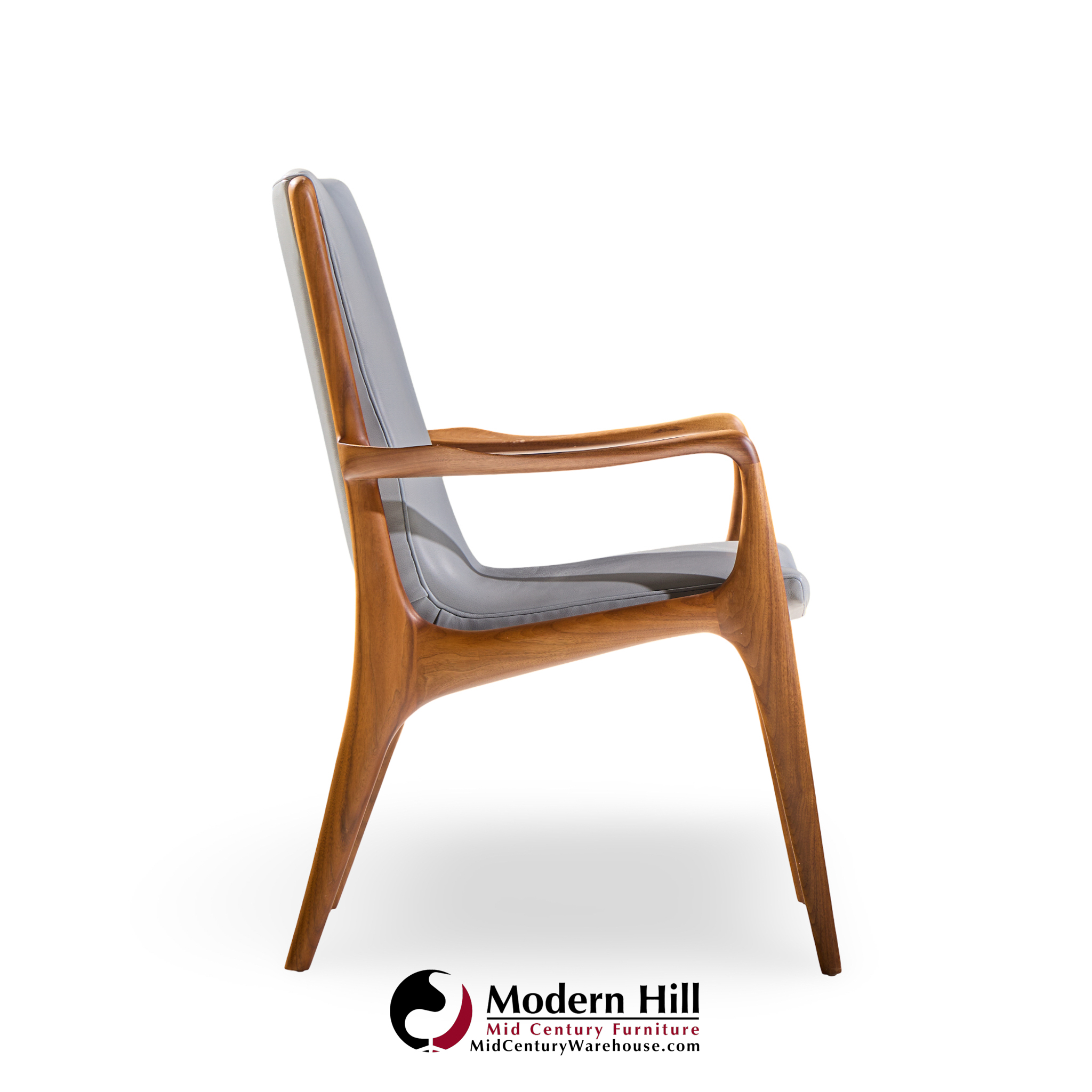 Vladimir Kagan Models Vk101 and Vk102 Mid Century Sculpted Walnut and Leather Sling Dining Chairs - Set of 12